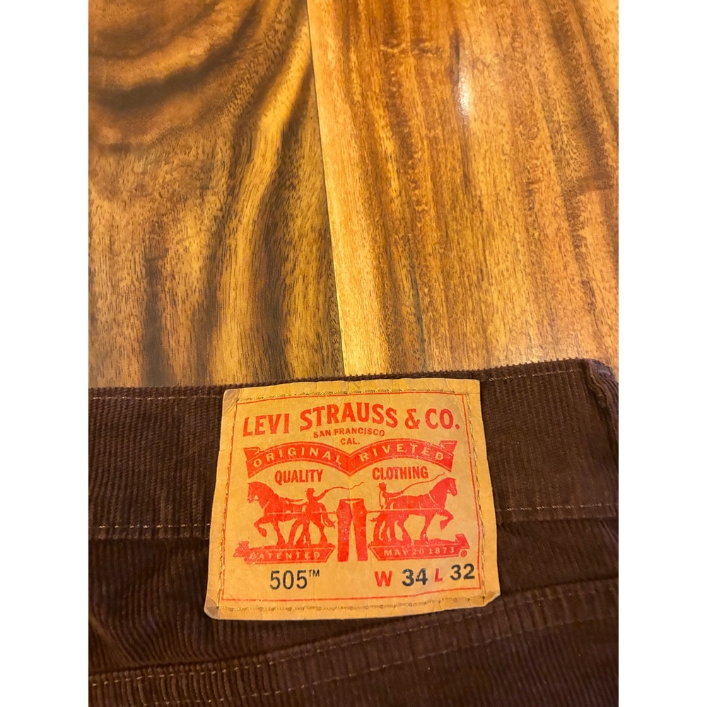 Levis 505 Regular Fit Corduroy Pants Brown Straight Leg 34x32 Mens Cords - Picture 4 of 9